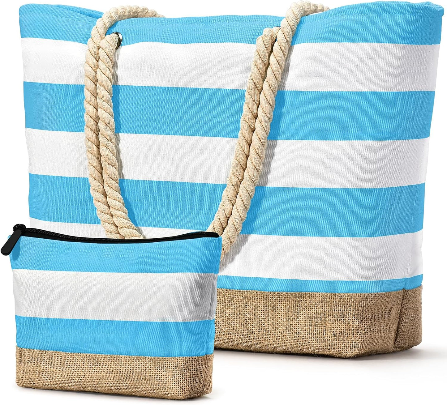 Becokan Beach Bag Initial Beach Tote with Makeup Bag for Travel Work Storage Personalized Birthday Gifts for Women Her