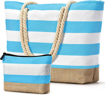 Becokan Beach Bag Initial Beach Tote with Makeup Bag for Travel Work Storage Personalized Birthday Gifts for Women Her