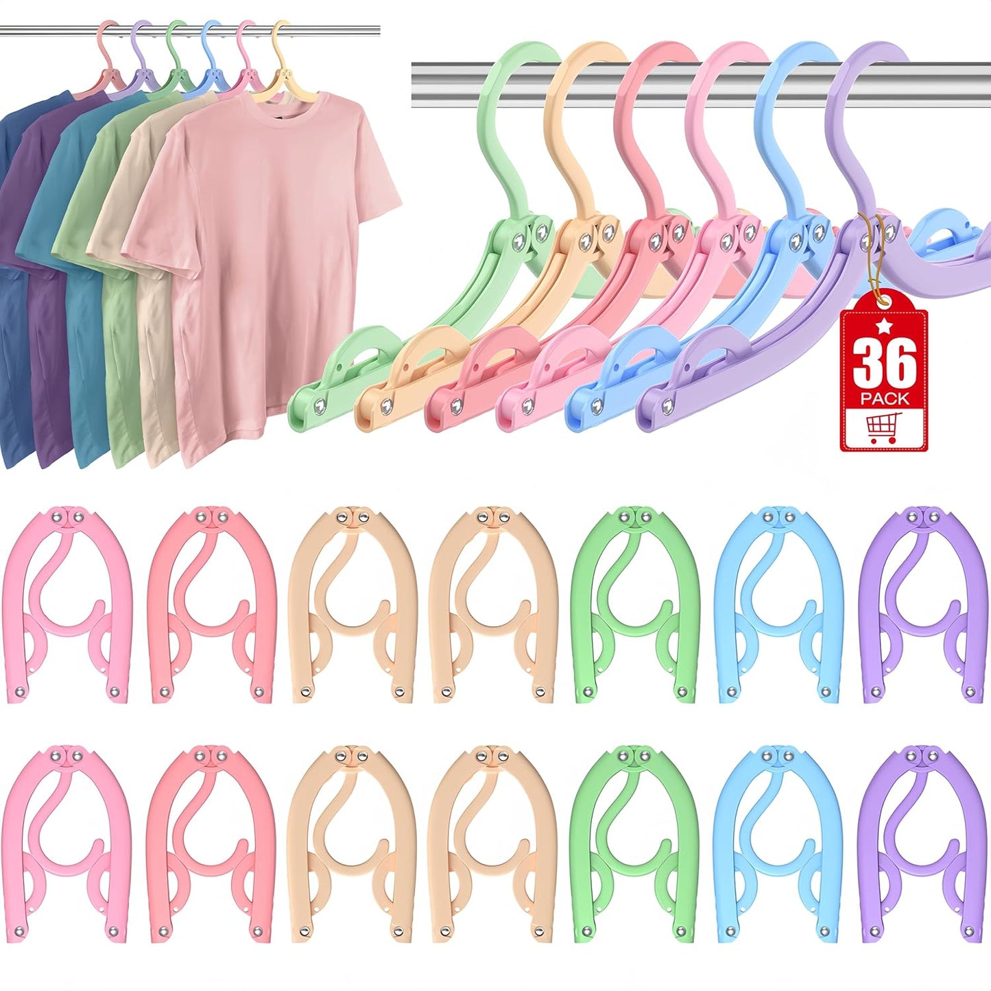 36 Pcs Travel Hangers Portable Foldable Travel Hanger Organizer, Plastic Cruise Ship Essentials Clothes Folding Hangers for Camping Flying RV Europe Vacation Essentials Suitcase, Brilliant Multi
