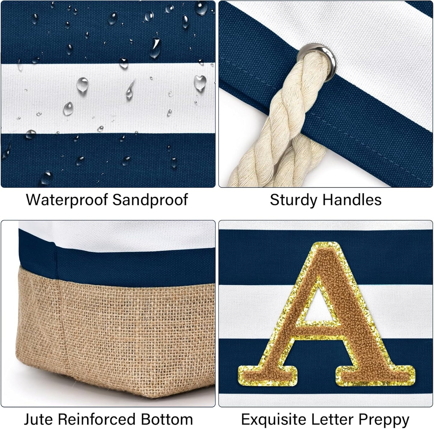 Becokan Beach Bag Initial Beach Tote with Makeup Bag for Travel Work Storage Personalized Birthday Gifts for Women Her