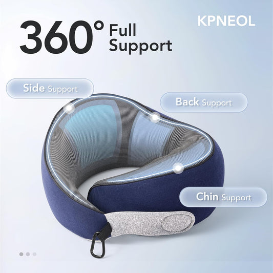 Travel Pillow, 100% Pure Memory Foam Travel Neck Pillow Airplane Neck Support Ergonomic Design for Traveling Suitable for Airplanes,Offices and Cars-Navy Blue