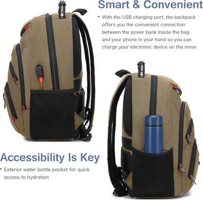 Boavan Laptop Backpack for men, 15.6 inch Laptop Bag with USB Port, Waterproof Travel Work Backpack Purse, Anti-Theft Teacher Nurse Doctor Casual Bookbags Office Business backpack，Khaki
