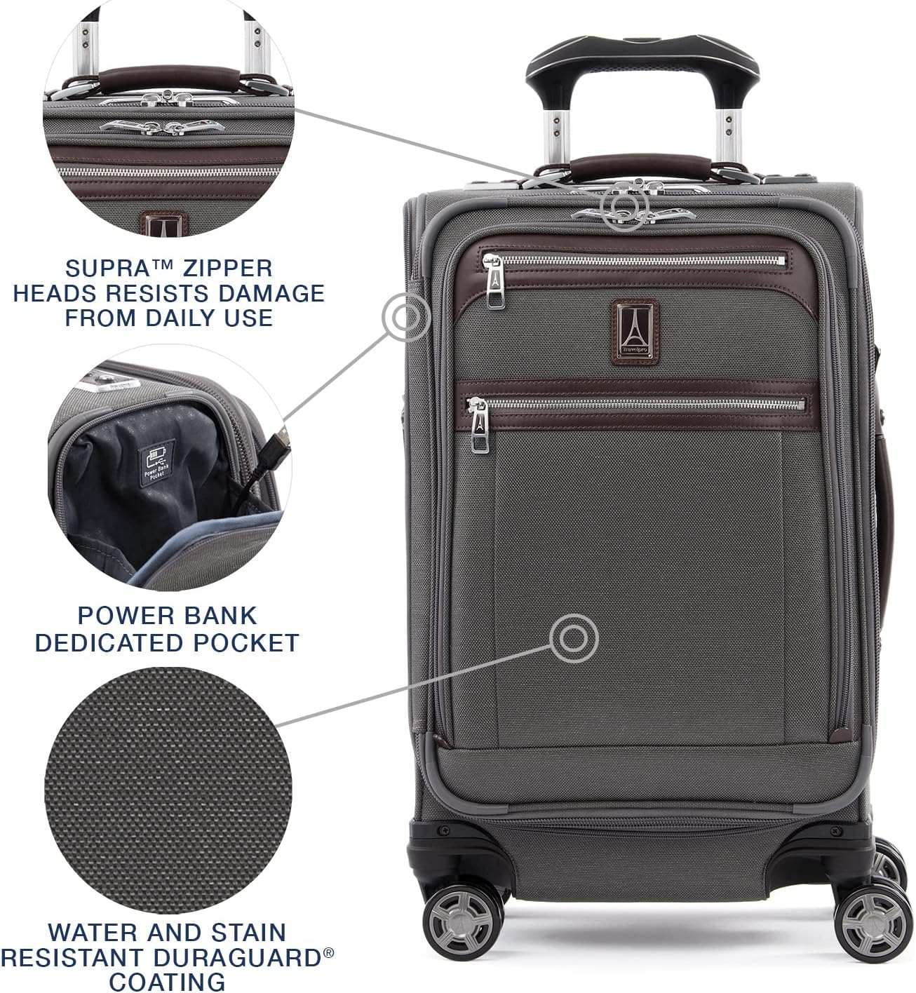 Travelpro Platinum Elite Softside Expandable Carry on Luggage, 8 Wheel Spinner Suitcase, USB Port, Suiter, Men and Women, Vintage Grey, Carry On 21-Inch