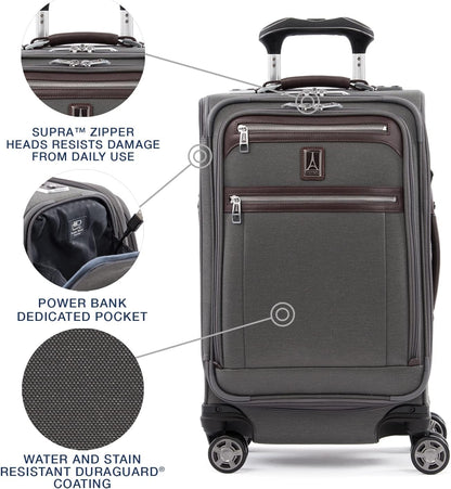 Travelpro Platinum Elite Softside Expandable Carry on Luggage, 8 Wheel Spinner Suitcase, USB Port, Suiter, Men and Women, Vintage Grey, Carry On 21-Inch