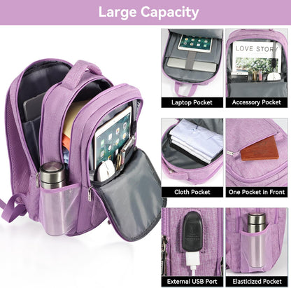 Voova Travel Laptop Backpack, Business Work Laptop Backpack for Women & Men with USB Charging Port, Waterproof Slim Durable College Computer Bag Fits 15.6 Inch Laptops and Notebook, Purple