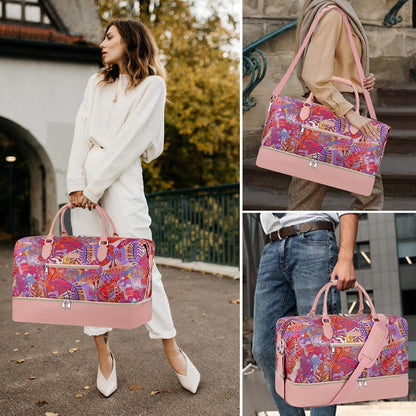 Weekender Bag for Women, Travel Duffel Bag Carry On Overnight Bag with Shoe Compartment Large Nylon Travel Weekend Tote Bag