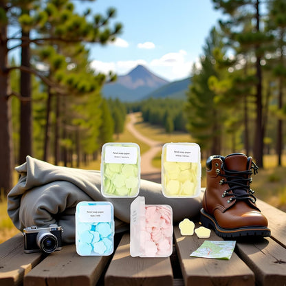 4 Boxes Paper Soap, 4 Random Different Scented Mini Portable Disposable Petal Hand Wash Sheets, Dissolvable Hand Bath Soap,Suitable for Outdoor,Camping and Hiking,Personal Care(Approx 400 Sheets)