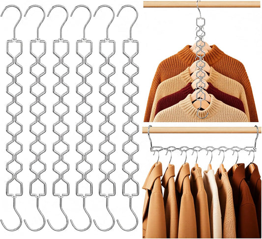 6 Pack Space Saving Hangers for Clothes, Heavy Duty 30Lbs Capacity Magic Clothes Space Saver Sturdy Metal Hanger Organizer with 360° Swivel Hook, Closet Organizers Storage Dorm Essentials Silver