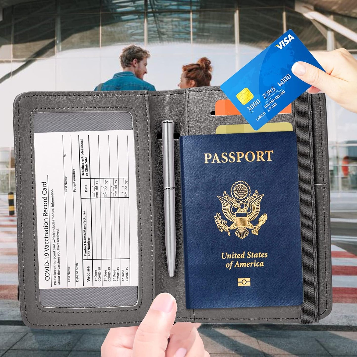 ZOPPEN Passport Holder Wallet, Passport Cover Travel Wallet Women Travel Essentials Accessories Document Organizer Travel Must Haves Rfid Blocking Cover Case for Women and Men, Grey