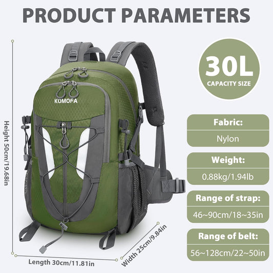 Hiking Backpack 30L Lightweight Travel Daypack Small Day Pack for Men Women Outdoor Camping Backpacking, Army Green