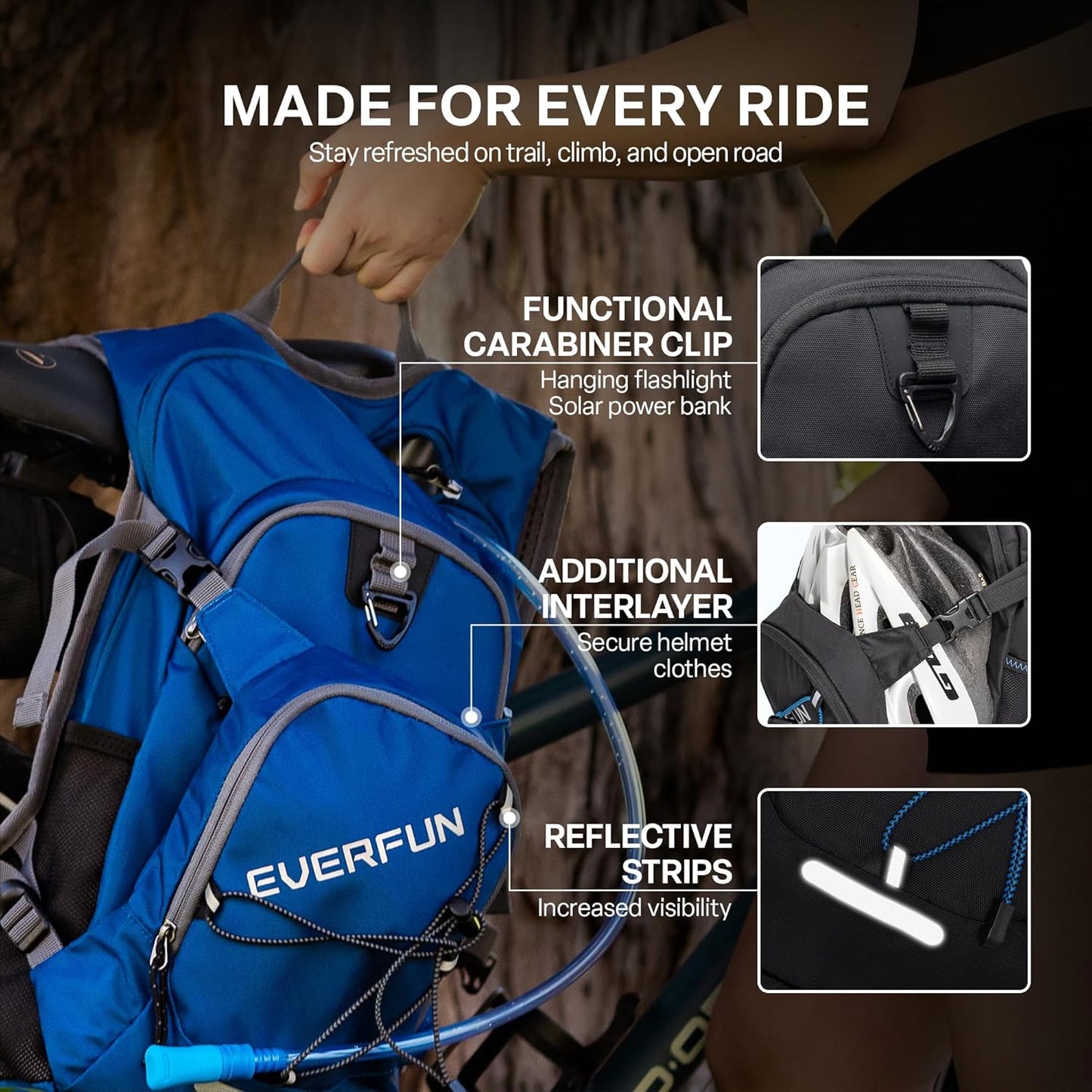 Everfun Hydration Backpack 18L with Water Bladder 2L/3L Hiking Water Backpack Women Men Hydration Pack Insulated Lightweight Day Hydropack with Storage for Hiking, Biking, Running, Festival