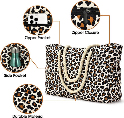 Becokan Beach Bag Large Beach Tote Bag for Women Waterproof Sandproof Swim Pool Bag With Zipper