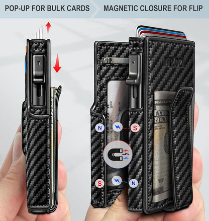 Airtag Wallet for Men,with Money Clip 10 Cards Metal Case Smart Slim Pop Up Credit Card Holder Flip with Magnetic Closure RFID Blocking wallet with Gift Box