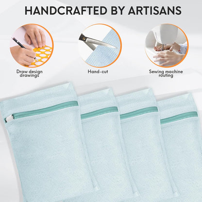 4 Piece Blue Small, Durable Organic Cotton Mesh Laundry Bag with Strong Zipper and Breathable Mesh, Delicate Laundry Bag for Underwear, Clothes, Pants and Socks