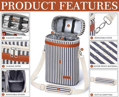 2 Bottle Wine Bag Wine Cooler Carrier Wine Gift Tote Bag, Leakproof & Insulated Bottle Bags for Travel, BYOB, Beach, Dinner, Party, Christmas Gifts for Wines Lovers Women Men - Gray