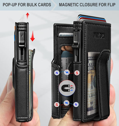 Airtag Wallet for Men,with Money Clip 10 Cards Metal Case Smart Slim Pop Up Credit Card Holder Flip with Magnetic Closure RFID Blocking wallet with Gift Box