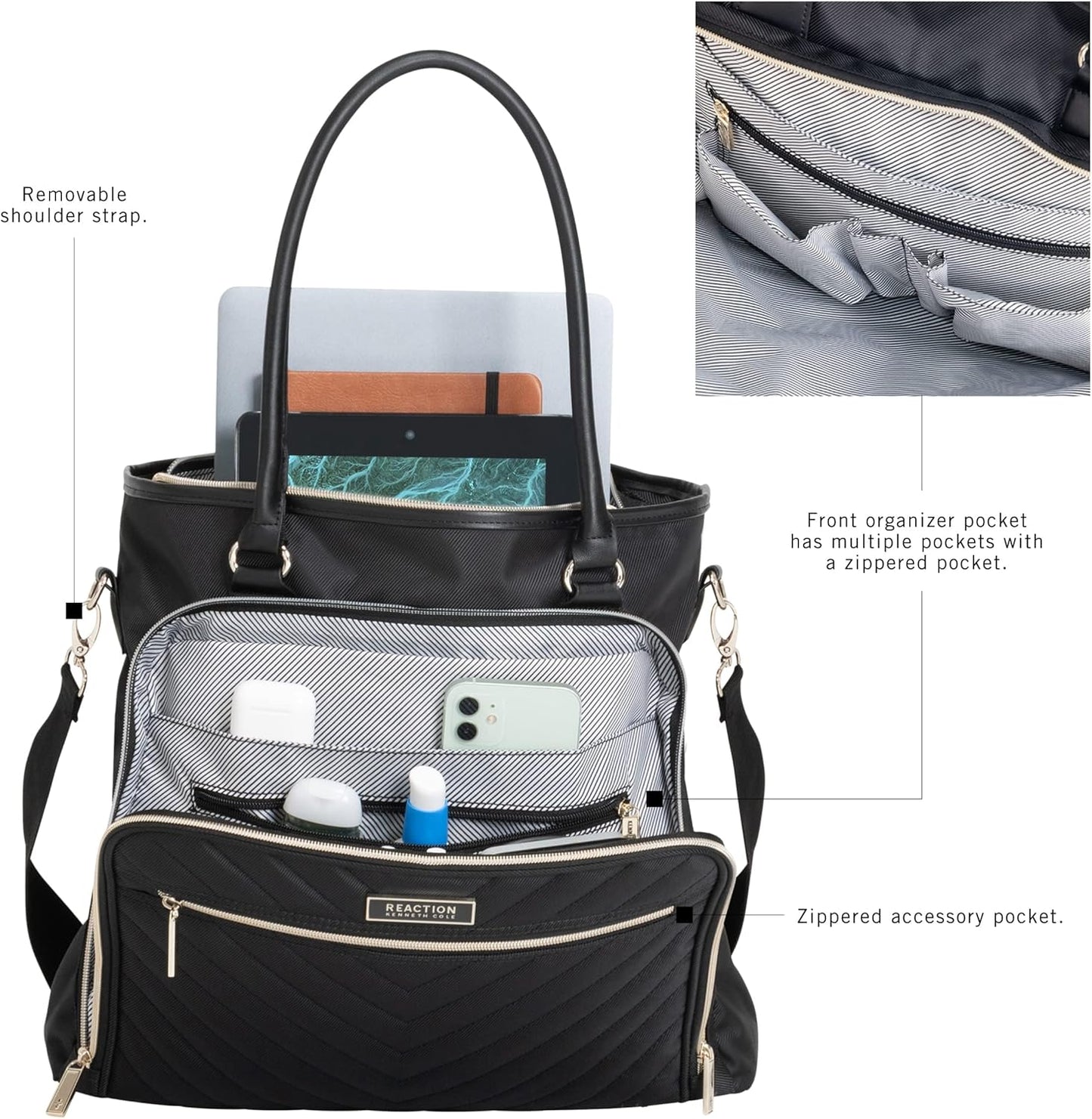 Kenneth Cole REACTION Chelsea Quilted Chevron 15" Laptop & Tablet Business Tote with Removable Shoulder Strap