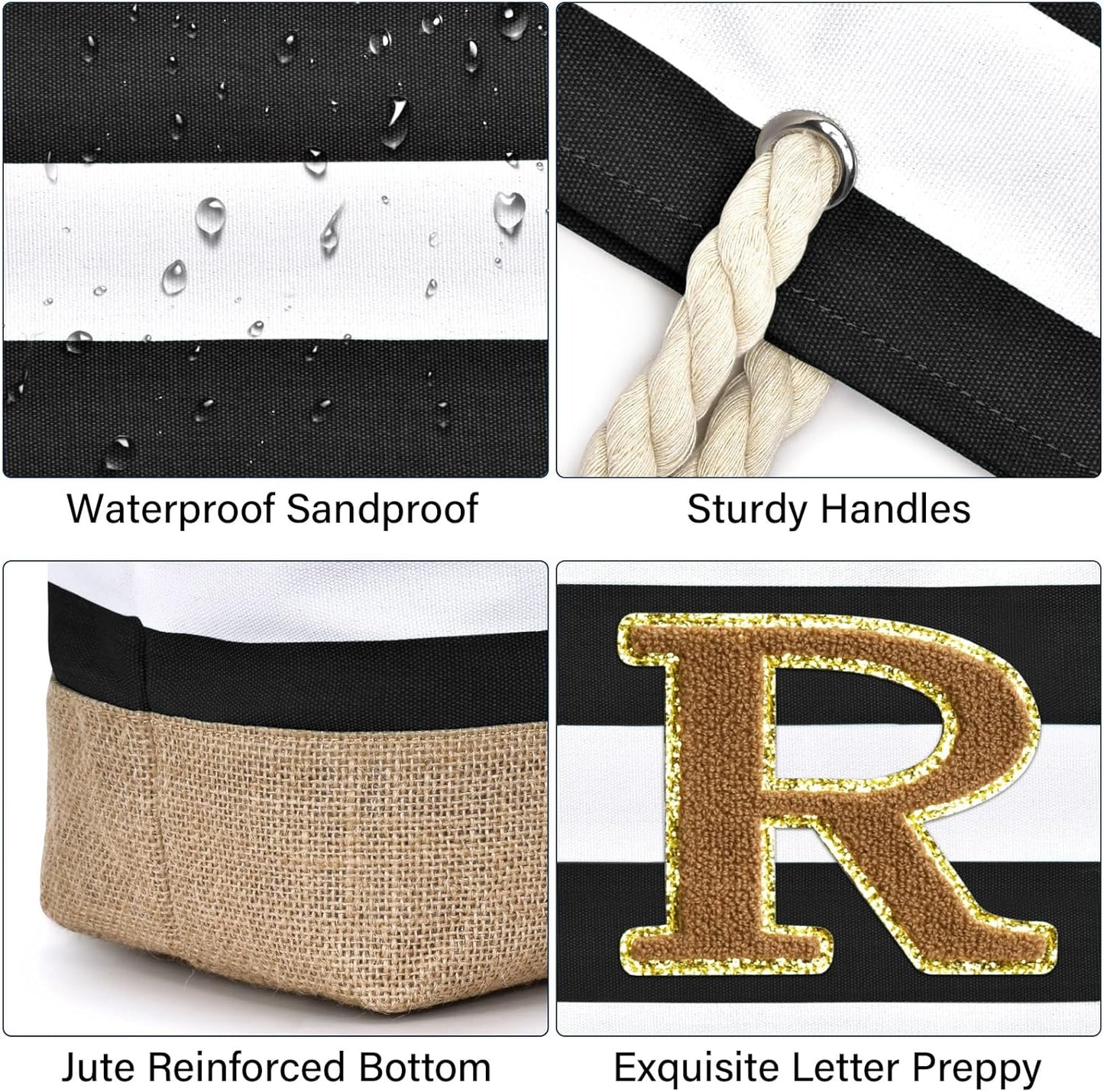 Becokan Beach Bag Initial Beach Tote with Makeup Bag for Travel Work Storage Personalized Birthday Gifts for Women Her