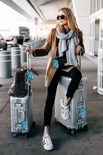 2 Pack Luggage Tags for suitcases Blue Funny Cute Butterfly Luggage Tag, Leather Stainless Steel Loop Label Tag for Men Women Travel Bag Suitcase(Butterfly)