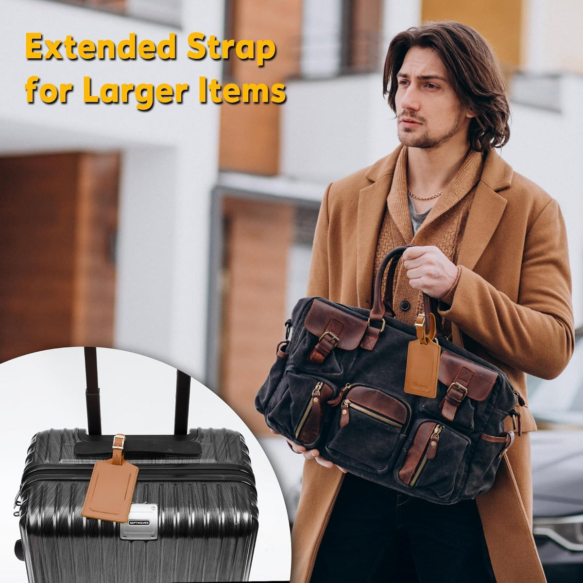 Travelambo Luggage Tags for Suitcases Faux Leather Privacy Protection 26 Pack Bag Tags Travel Accessories Essential, Yellowish Brown