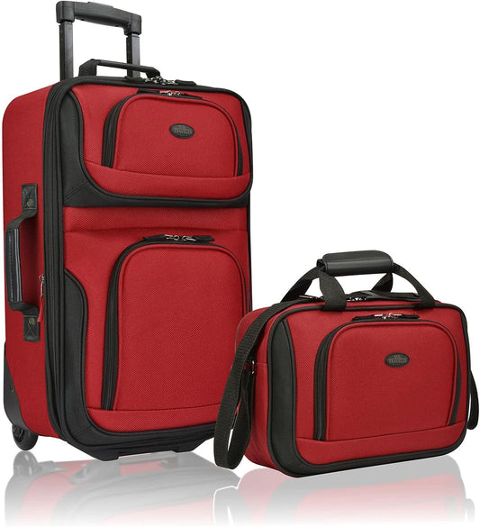 U.S. Traveler Rio Fabric Expandable Carry-on Luggage, Rolling Suitcase, Red, 2 Wheel Set