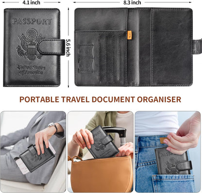 Herain Passport Holder for Travel Cruise Essentials, 2 Pcs Passport Cover Wallet Case Women Men Family, RFID Passports Book Card Holders Travel Accessorie Gifts Must Haves
