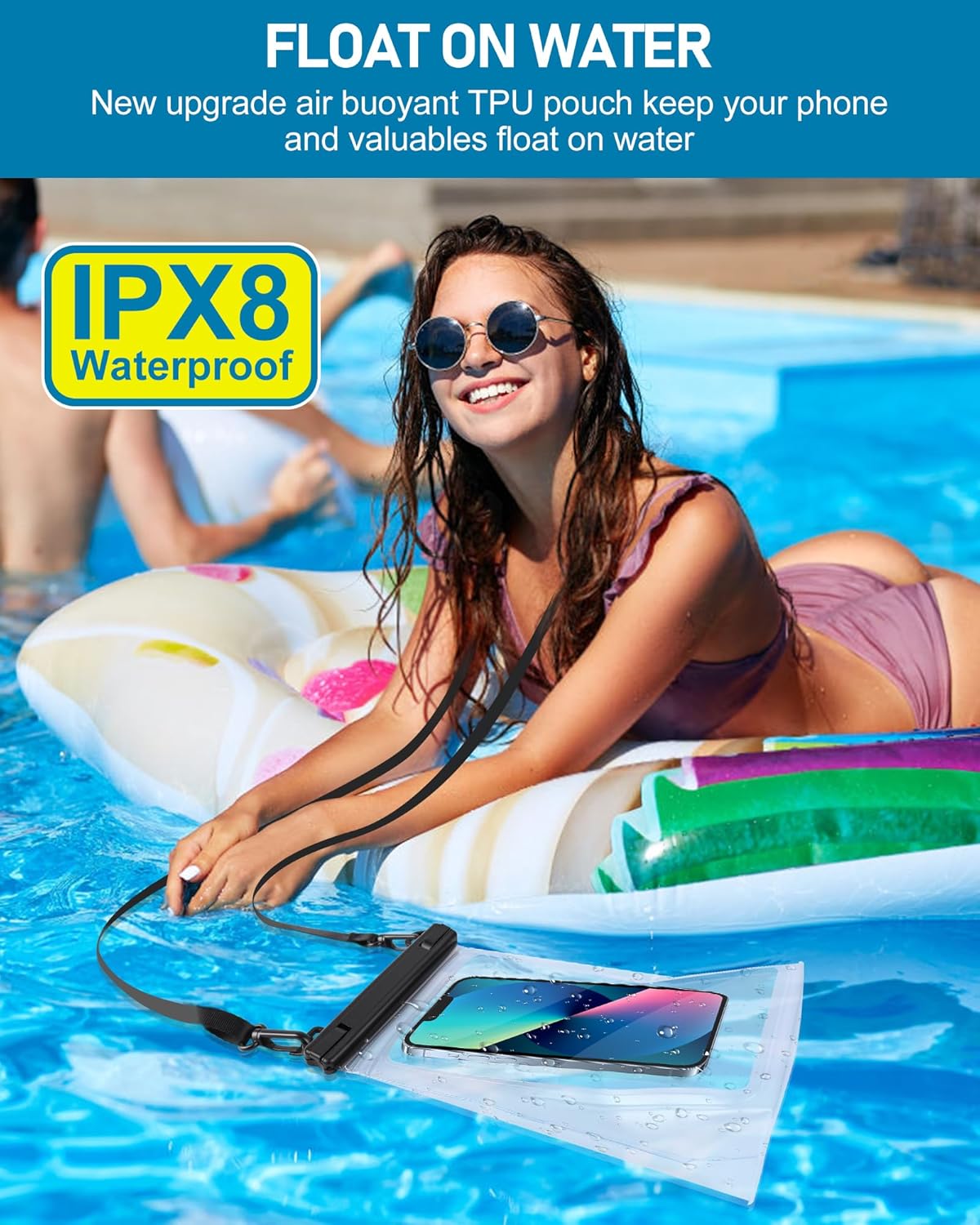 Large Waterproof Phone Pouch, Floating Dry Bag for iPhone 14 13 12 Pro Max Galaxy S22 S21 Large Capacity Waterproof Bag Sunscreen Glasses Storage Universal Dry Pouch for Swimming Rafting Boating