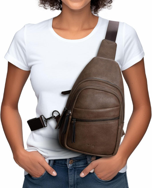 Alldaily Large Sling Bag for Women Crossbody Purse Leather Fashionable Trendy Chest Bag for Travel, Fanny Pack (Chocolate)
