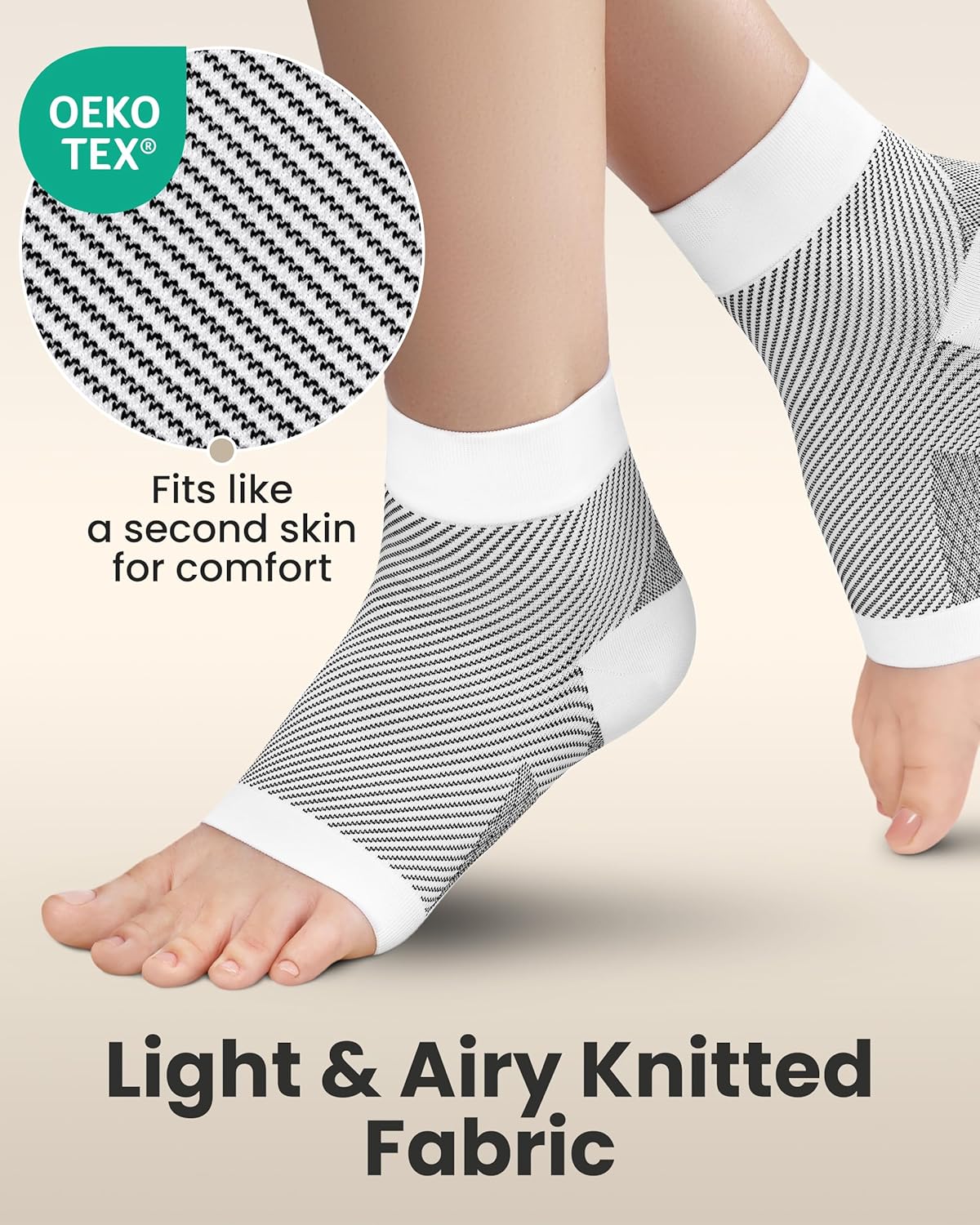 KEMFORD Ankle Compression Sleeve - Plantar Fasciitis Braces - Open Toe Compression Socks for Swelling, Sprain, Neuropathy, Foot Arch Support for Men and Women - 20-30mmhg, M, White and Black