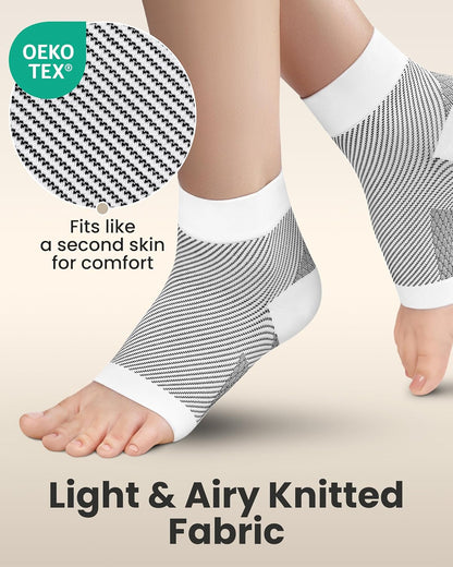 KEMFORD Ankle Compression Sleeve - Plantar Fasciitis Braces - Open Toe Compression Socks for Swelling, Sprain, Neuropathy, Foot Arch Support for Men and Women - 20-30mmhg, M, White and Black