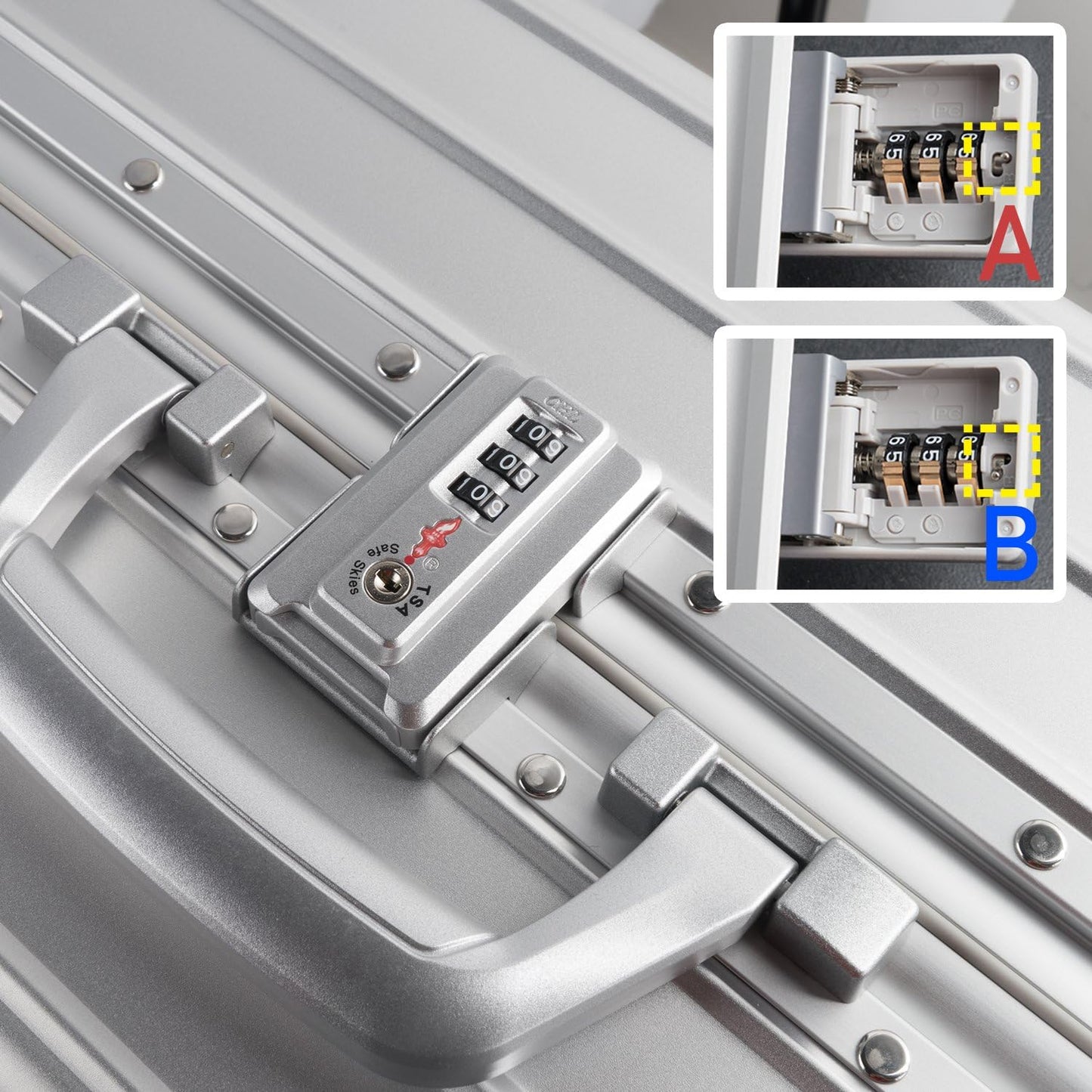 TRAVELKING All Aluminum Luggage Zipperless Hard Shell Luggage Case with TSA Lock Spinner Alloy Metal Suitcase (Silver, 28")