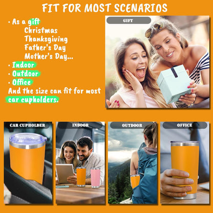 20 oz Tumbler with lid Double Wall Vacuum Insulated Tumblers Stainless Steel Coffee Mug Travel Coffee Tumbler Powder Coated Tumbler Cup Keep Hot&Cold - (Orange 6 Pack)