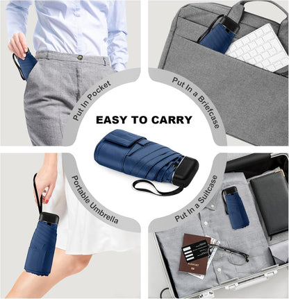 LEAGERA Mini Umbrella - Compact, Waterproof Travel Umbrella for Light Rain, Suitable for Women's Purse and Pocket
