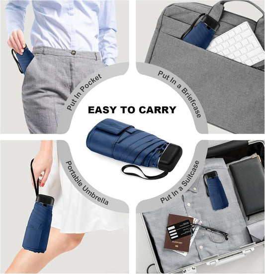 LEAGERA Mini Umbrella - Compact, Waterproof Travel Umbrella for Light Rain, Suitable for Women's Purse and Pocket