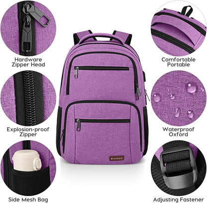 Backpack for Girls Women, School Backpack for Teen Boys, Lightweight Casual High School Bookbag, Daily-use Travel Laptop Backpack with USB Charging Port Fits 15.6 Inch Notebook