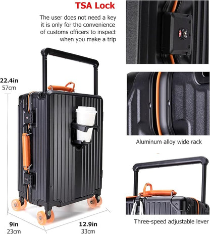 feilario 20" Aluminum Frame Wide Handle Hard Shell Carry On Suitcase - Image 4