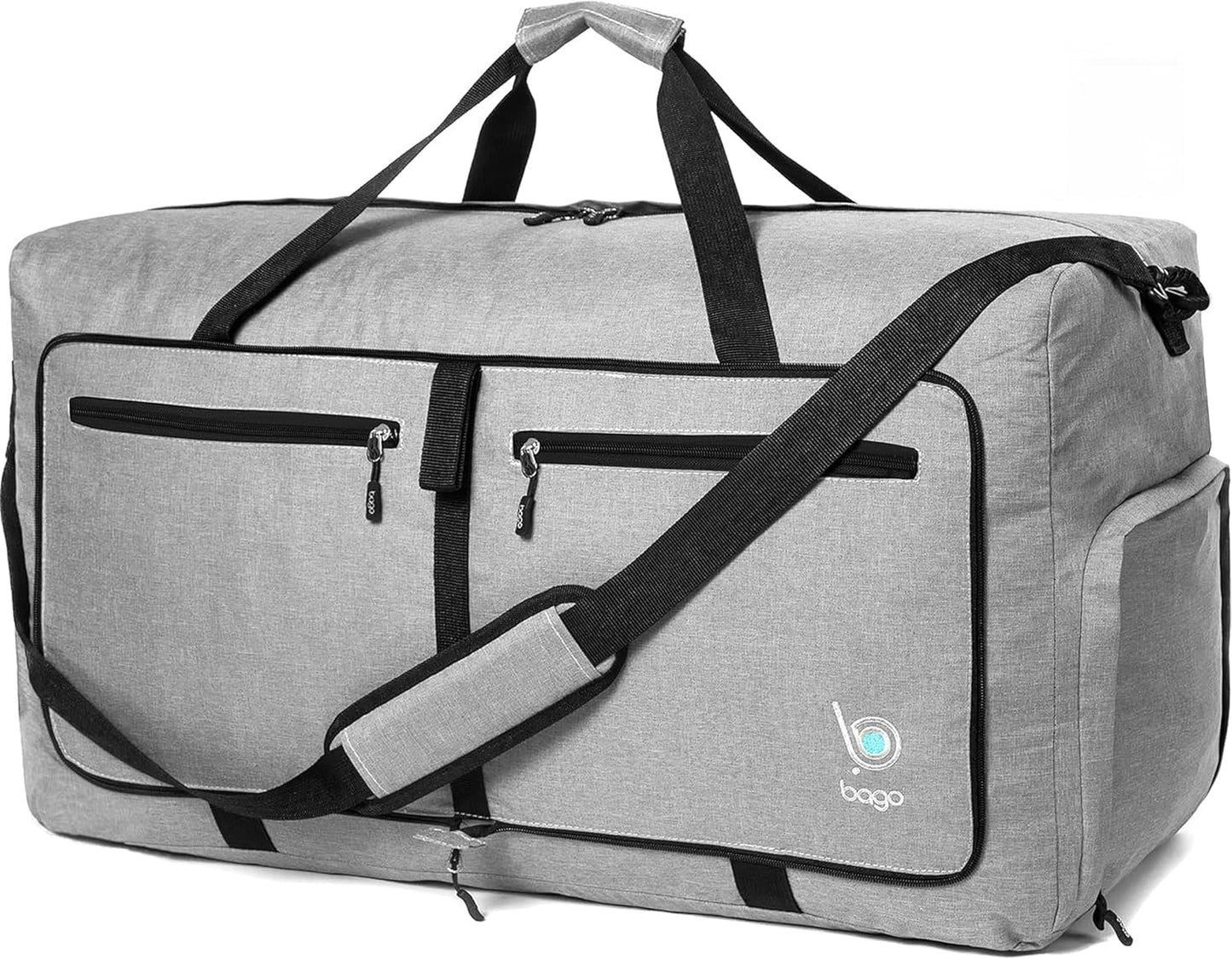 Bago Foldable Duffel Bags for Traveling Women & Men - 60L Medium Packable Duffle Bag for Travel with Shoe Compartment - Water Repellant, Heavy Duty, Lightweight Folding & Collapsible (SnowGray)