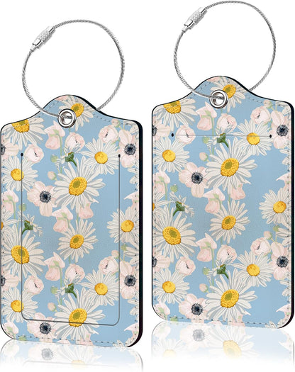 2 Pack Luggage Tag for Suitcase, Cute Unique Leather Suitcase Tags Identifiers with Privacy Name Address Labels & Durable Steel Loop for Women Men Travel