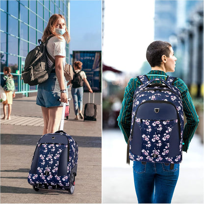 Rolling Backpack,Waterproof Backpack with Wheels for Business and Travel Commuter, Carry on Backpack with Laptop Compartment, Fit 17 Inch Laptop, Wheeled Backpack for Adults