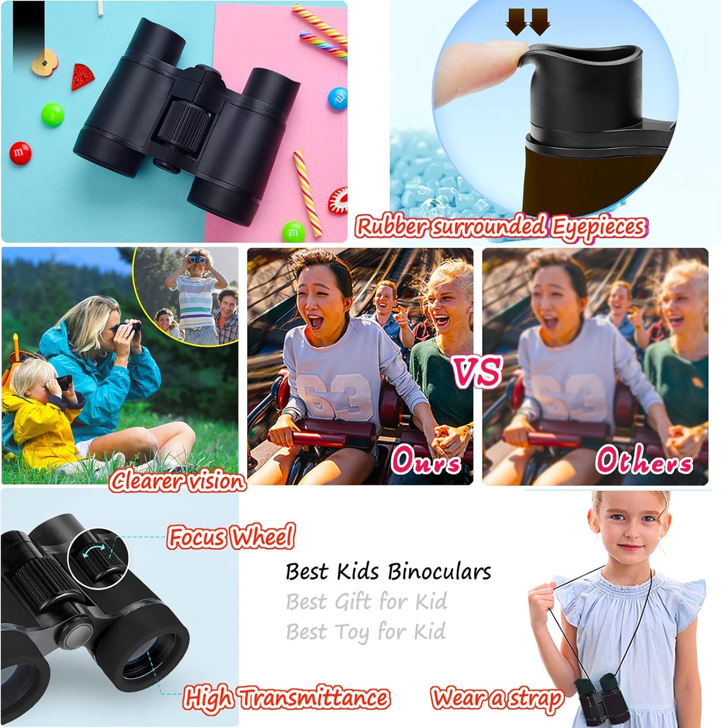 Kids Binoculars Best Gifts for 3-12 Years Boys Girls High-Resolution Optics Shockproof Mini Compact Binocuolar Toys Folding Small Telescope for Bird Watching Camping Outdoor Play