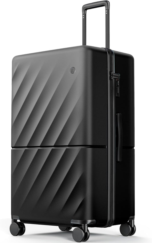Trunk Luggage 29 Inch, Large Checked Luggage with Double Spinner Wheels, Anti-Burst Zipper, Hard Case PC Suitcase, Lightweight Travel Luggage, TSA Approved (Onyx Black, Hudson)