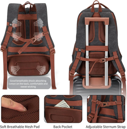 Tzowla Vintage Canvas Laptop Backpack for Men and Women,College Travel Work Rucksack with USB/Type-C Charging Port,Lightweight Bookbag Hiking Casual Daypack Backpacks Fit 15.6 Inch Notebook(Black)