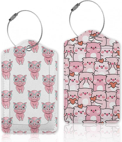 2 Pcs Luggage Tags for Suitcase,Cute Pig with Heart Luggage Tag Name Id Labels with Privacy Cover for Travel Backpack Women Men