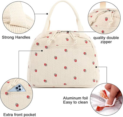 Bluboon Lunch Bag for Women Men Cute Corduroy Lunch Tote Bags Reusable - Image 5