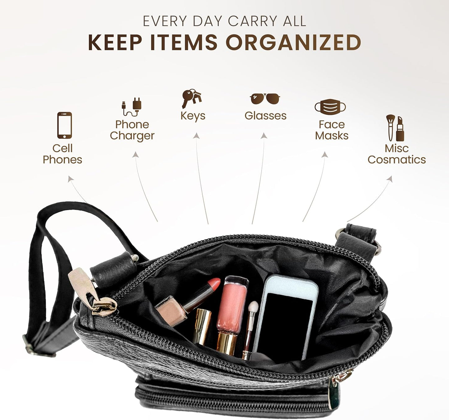 Krediz leather Crossbody Purses for Women, Multi Pocket Crossbody Purse with Adjustable Strap, Soft & Durable Leather Purse