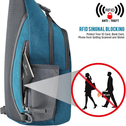G4Free Sling Bag RFID Blocking Sling Backpack Crossbody Chest Bag Daypack for Hiking Travel(Teal Blue)