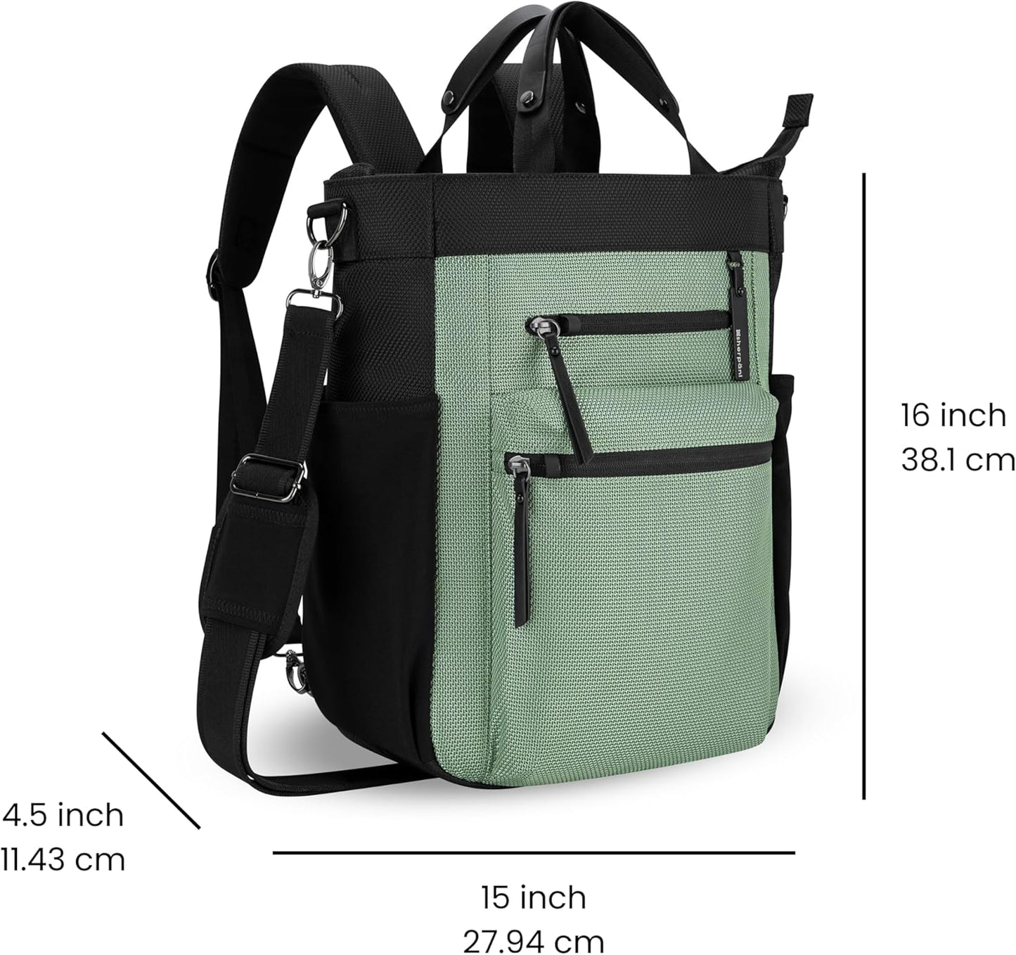 Sherpani Soleil, Anti Theft Convertible Backpack, 3 in 1 Tote Bag, Cross Body Purse, 18L Travel Backpack, Travel Gifts for Women, RFID Protection, Metal Hardware Fits 13” Laptop (Aloe Mist)