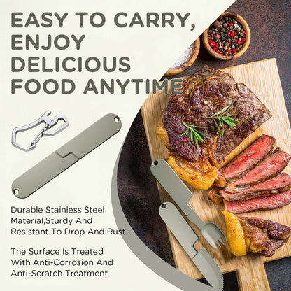 Kopak 2 in 1 Camping Eating Utensils Set,Reusable Magnetic Camping Utensils Set,Portable Detachable Pocket Combination Knife,Fork and Spoon Tool for Fishing Travel Outdoor Survival