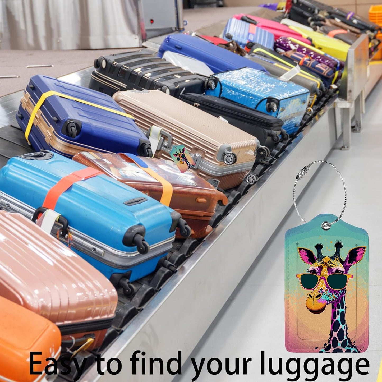 Funny Gunglasses Giraffe Luggage Tag Personalized Luggage Tags for Suitcases,Leather Bag Tags for Backpacks Handbag with Name ID Label Travel Essentials Baggage Tags 2 Pack