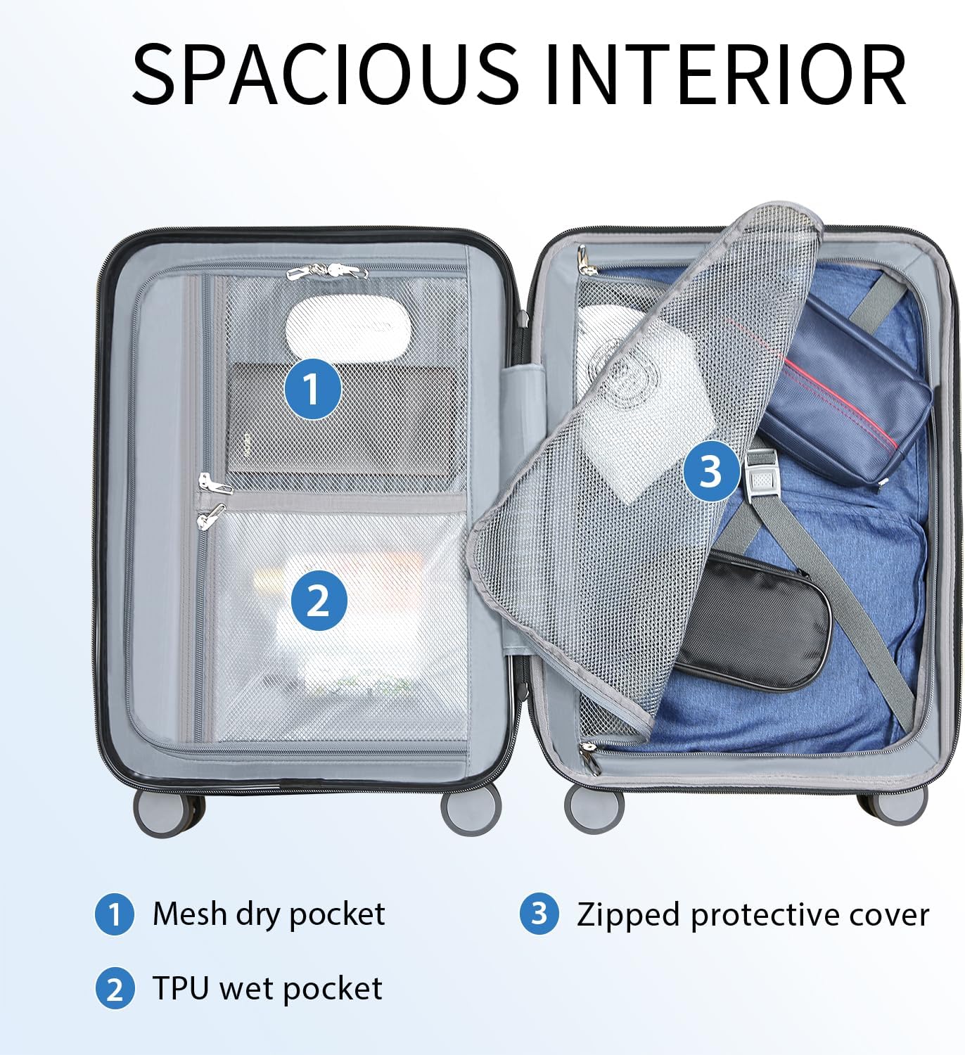 KROSER Hardside Expandable Carry On Luggage with Spinner Wheels & Built-in TSA Lock, Durable Suitcase Rolling Luggage with USB Port, Carry-On 20-Inch, Lake Blue